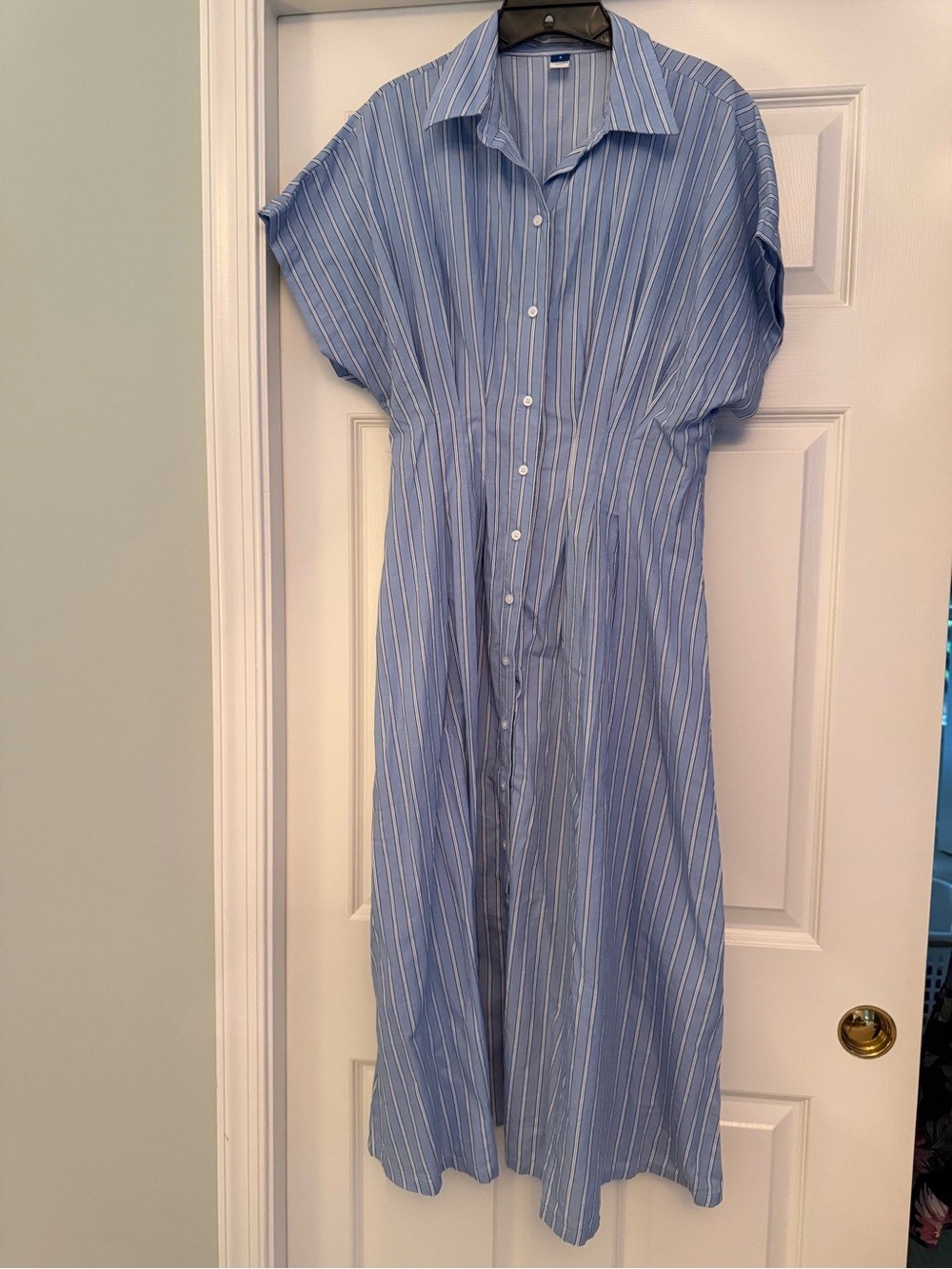 Old Navy Blue and White Striped Midi Shirt Dress